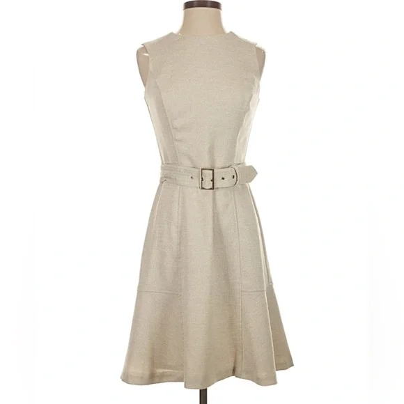 White House Black Market Beige Belted Midi Dress - Picture 3 of 4